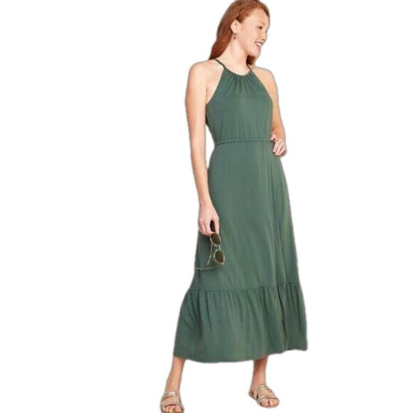 Old Navy Dresses & Skirts - OLD NAVY Hunter Green Fit & Flare Jersey-Knit Maxi Dress for Women Size XS